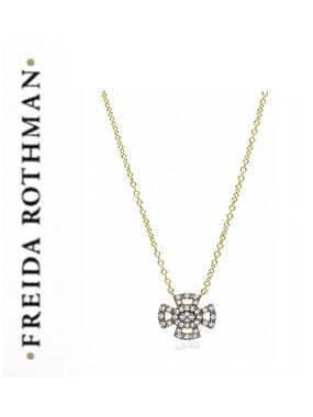 Freida Rothman PAVÉ CROSS PENDANT NECKLACE Rhodium Sterling Silver/14k Gold